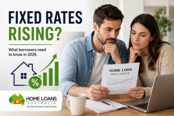 Australian couple reviewing home loan options as fixed home loan rates rise and lenders adjust mortgage pricing.