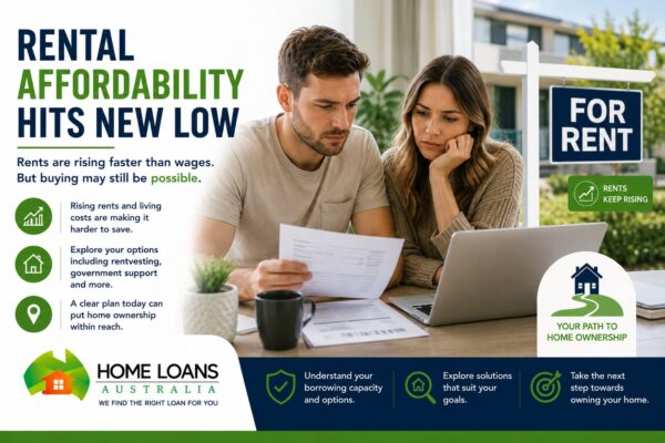 Australian renters reviewing home ownership options as rising rents impact housing affordability and saving for a deposit.