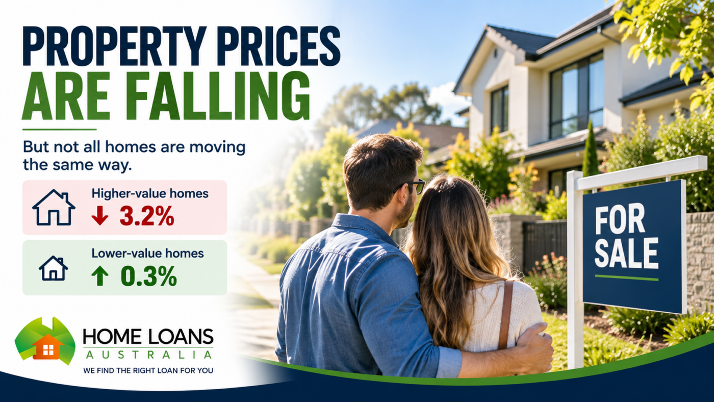 Falling Property Prices | Home Loans Australia Property prices falling in Australia with home buyers looking at a house for sale