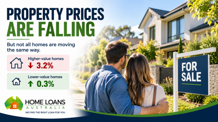 Property prices falling in Australia with home buyers looking at a house for sale